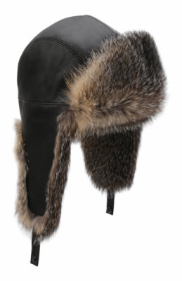 Кожаная шапка-ушанка с отделкой из меха лисицы Kussenkovv